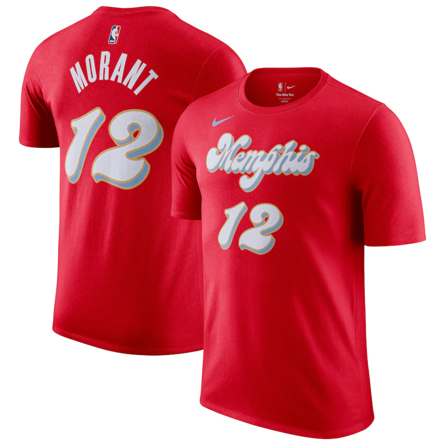 Men's Memphis Grizzlies #12 Ja Morant Red 2024/25 City Edition Name & Number T-Shirt Men's Memphis Grizzlies #12 Ja Morant Red 2024/25 City Edition Name & Number T-Shirt